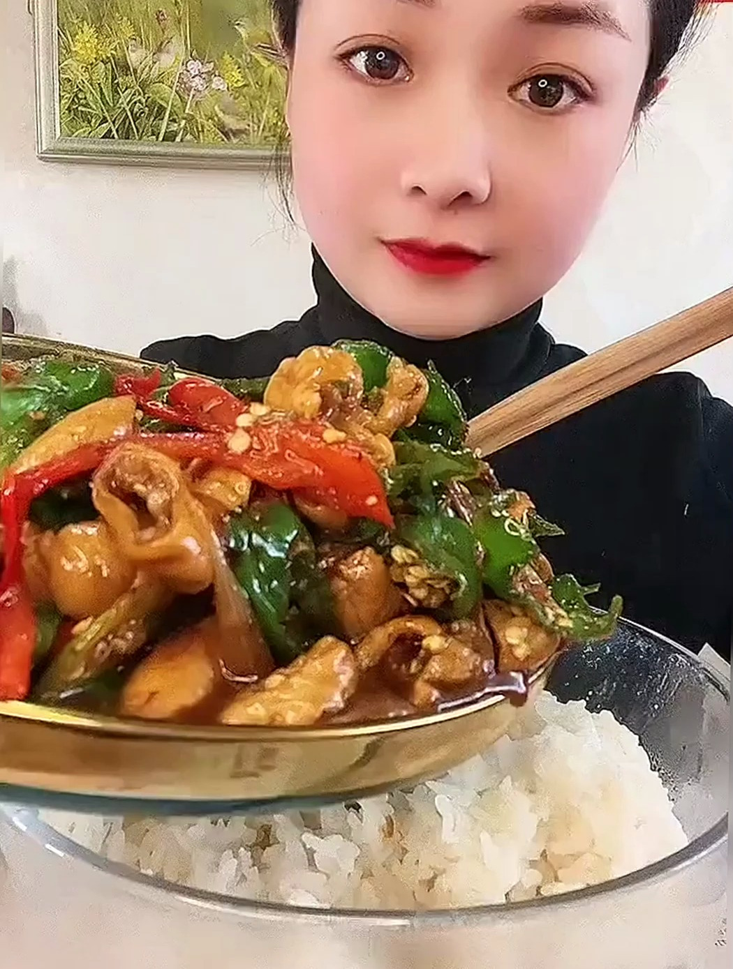 青椒肥肠盖饭 肥肠就是香