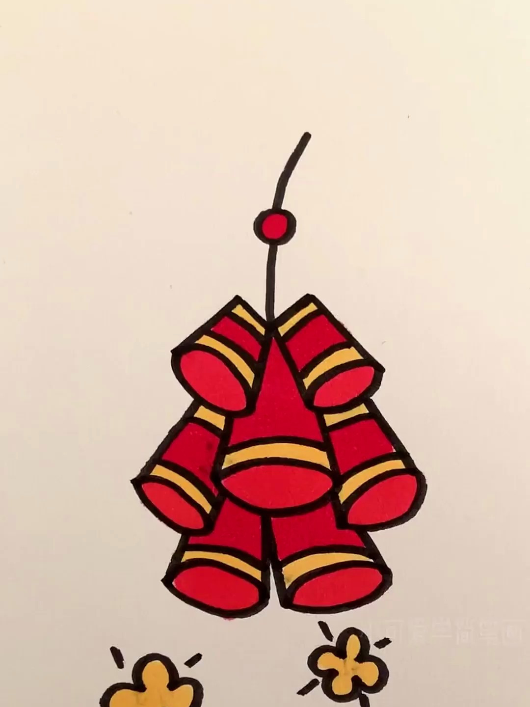 简单又好画一学就会的鞭炮简笔画,适合儿童和幼儿的简笔画教程