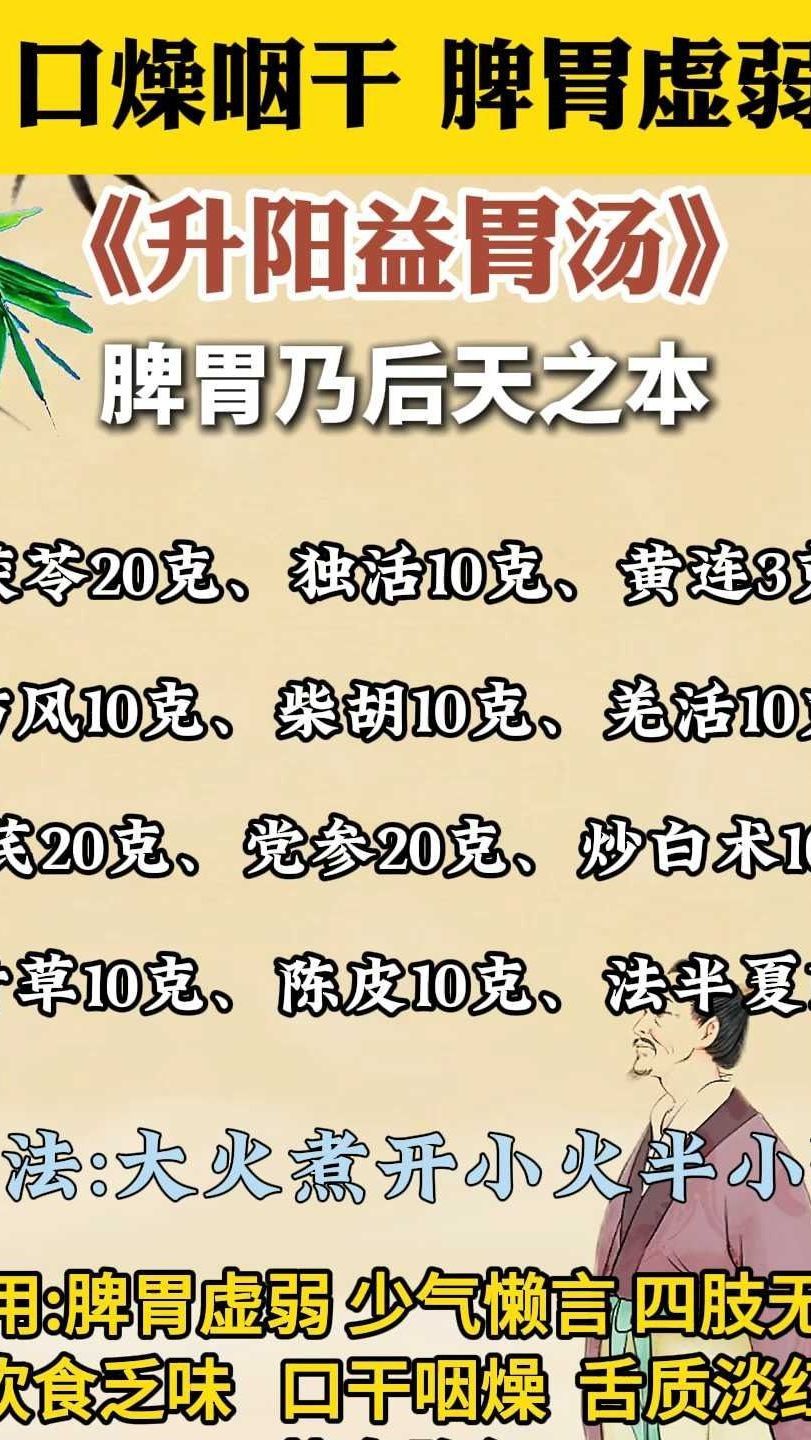 口燥咽干 脾胃虚弱《升阳益胃汤》脾胃乃后天之本