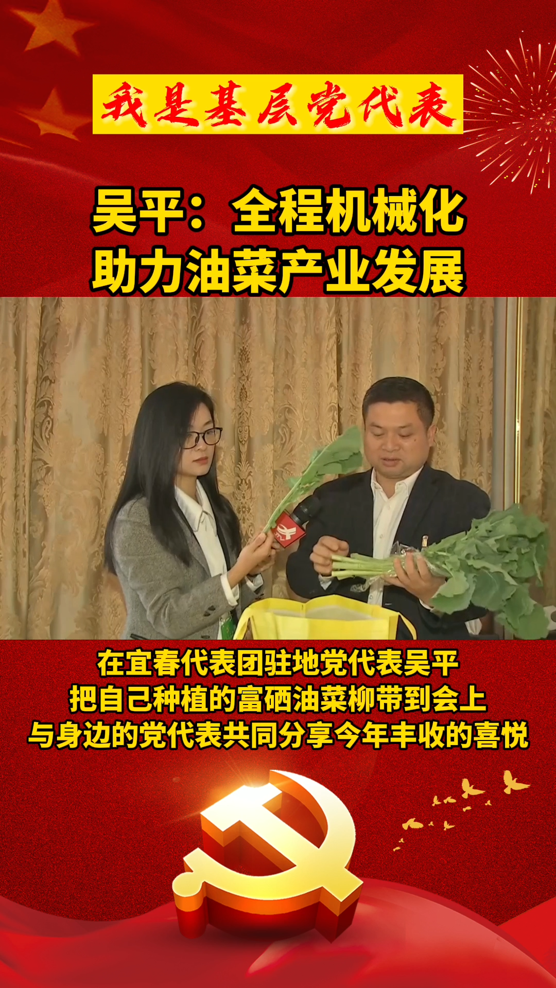 「我是基层党代表」吴平:全程机械化助力油菜产业发展。基层工作 党代表 党代会 油菜 产业