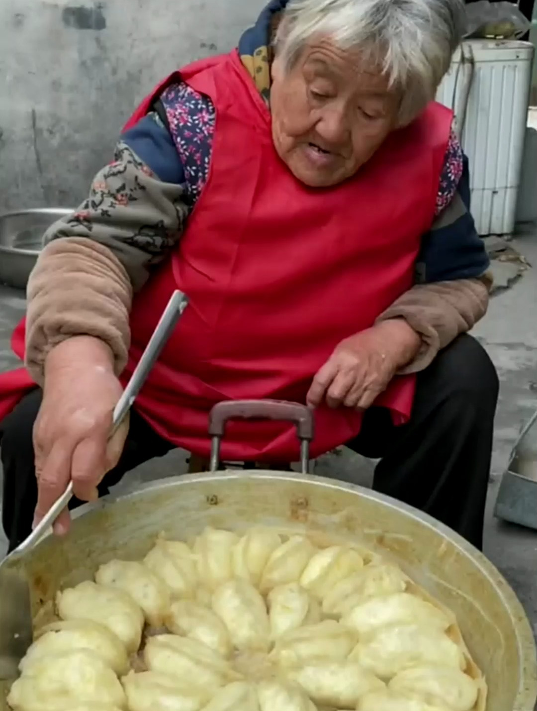 奶奶今天做了猪肉粉条水煎包,天冷了又熬了玉米糁子!