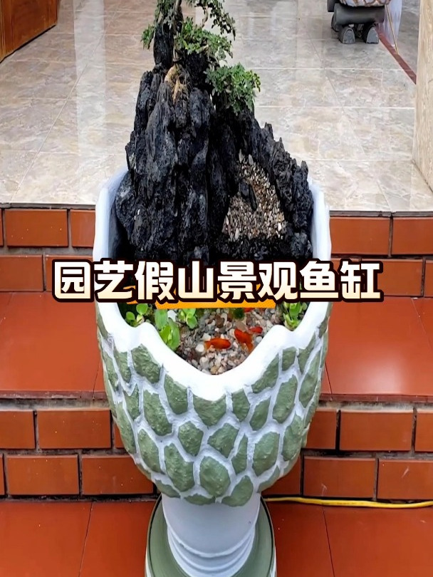 农村小伙真厉害,制作园艺假山景观鱼缸,这样的景色真美