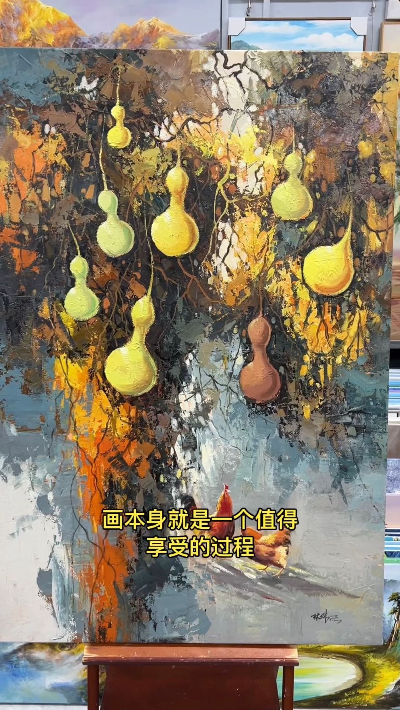 原创福禄大公鸡油画艺术手绘绘画