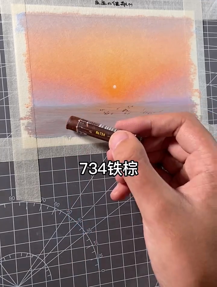 油画棒|《乡间日出》,油画棒风景画