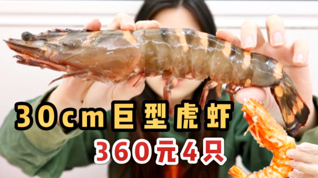 土豪博主360元买4只巨型“黑虎虾”,吃虾吃到打嗝,太过瘾了!