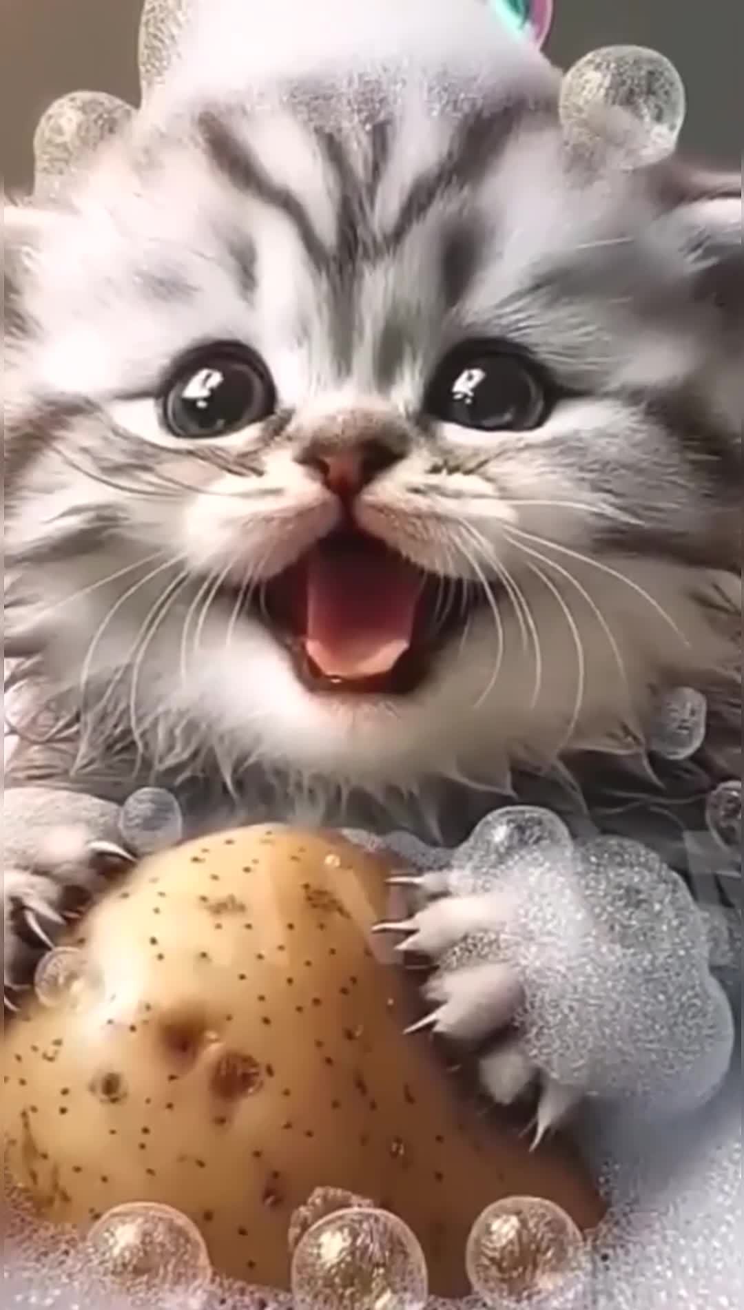 一只想吃薯片的猫咪