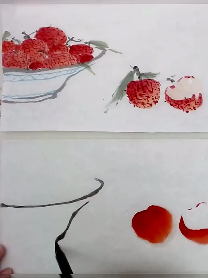 国画荔枝教程,荔枝果肉这么画