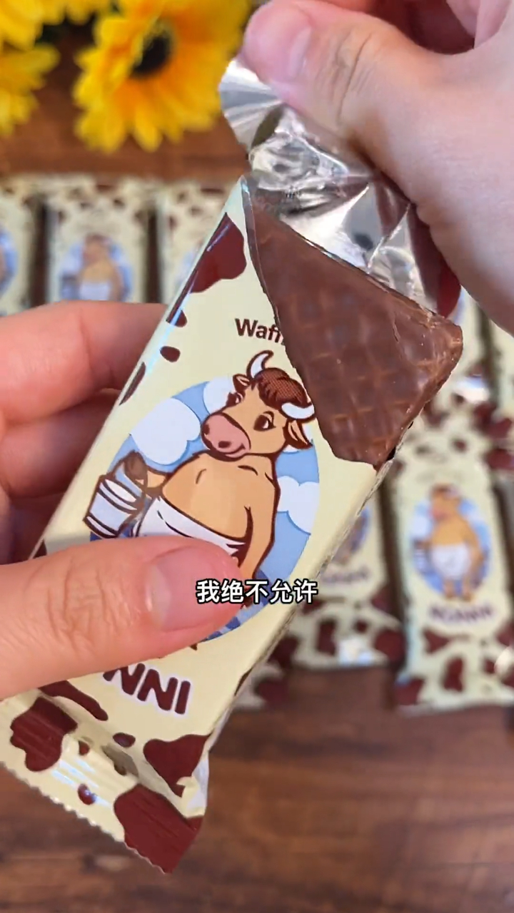 俄罗斯进口威化饼干,外面是丝滑的巧克力,里面是酥脆的威化饼