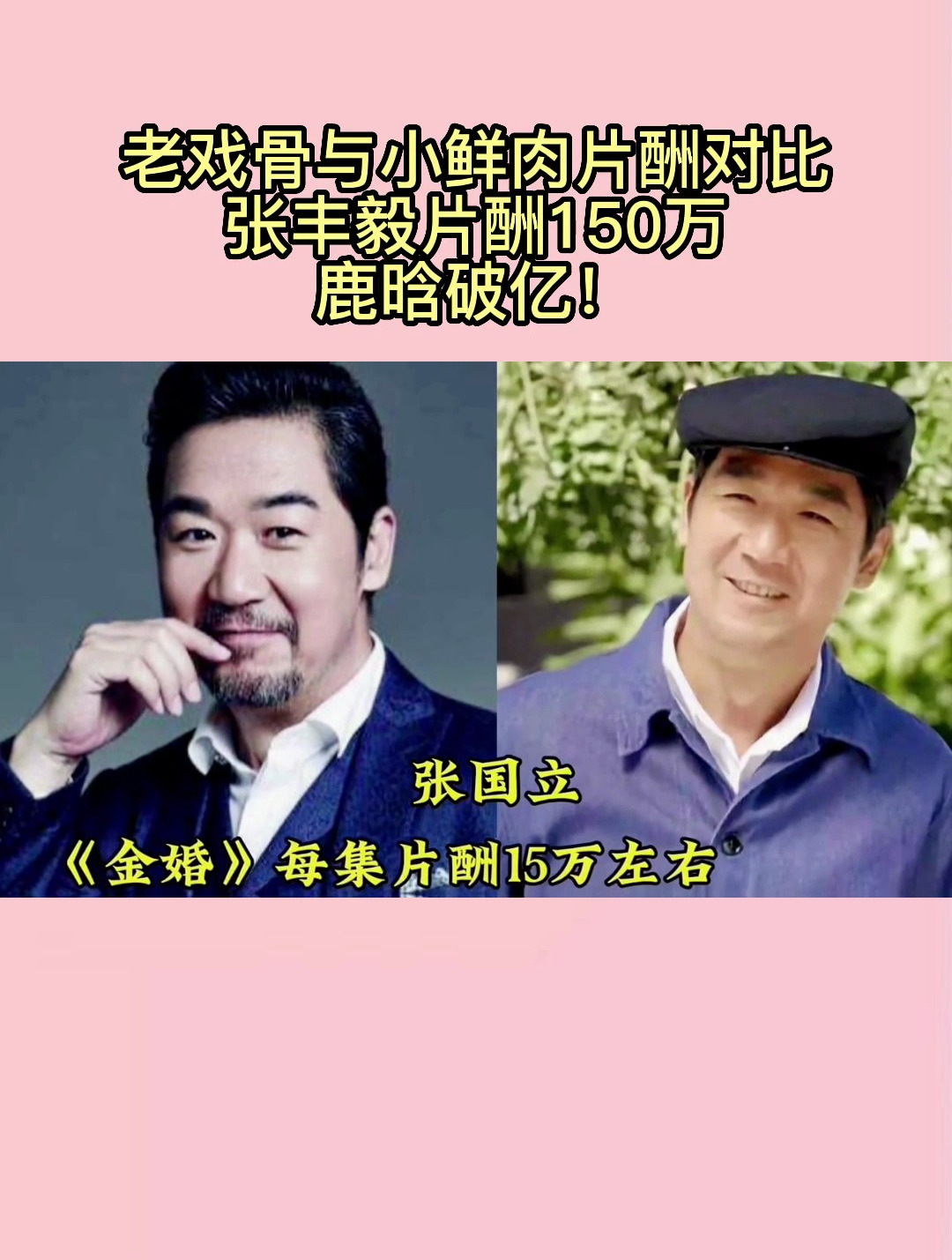 老戏骨与小鲜肉片酬对比,张丰毅片酬150万,鹿晗破亿!