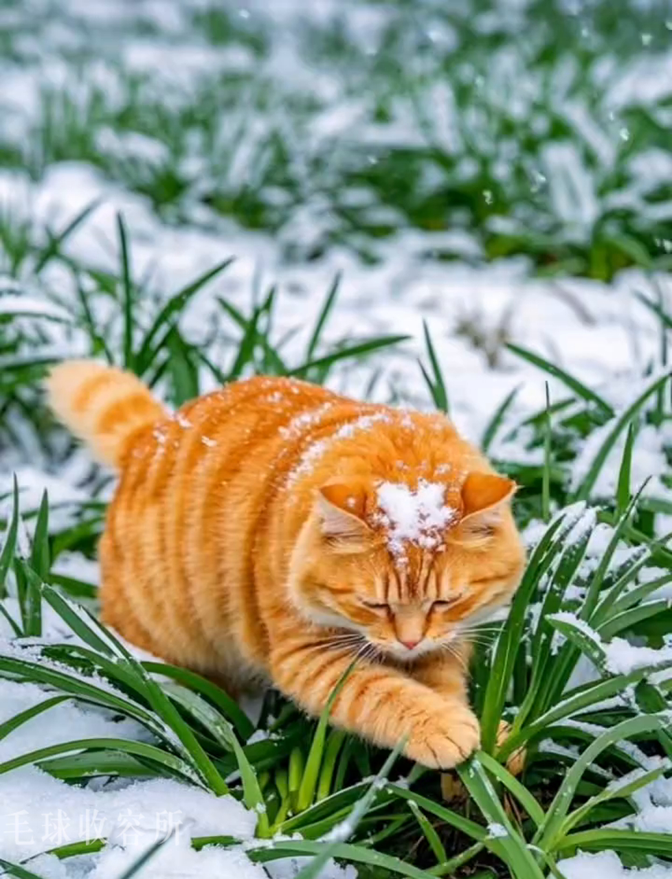 大橘猫雪天卖蒜苗,回家还带秋刀鱼,小橘猫乐坏了