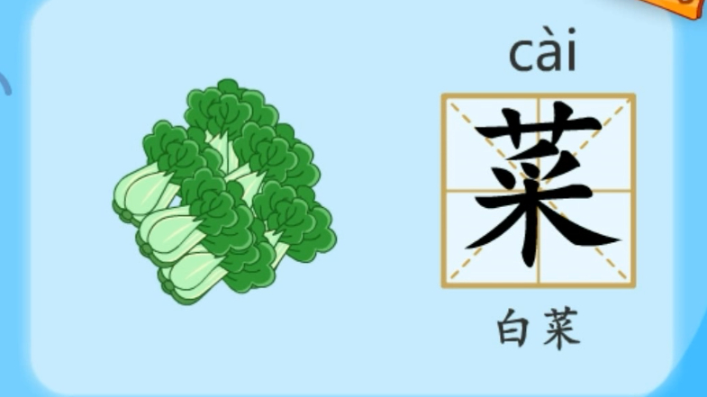 亲宝识字：学习汉字菜的拼音组词笔画笔顺写法