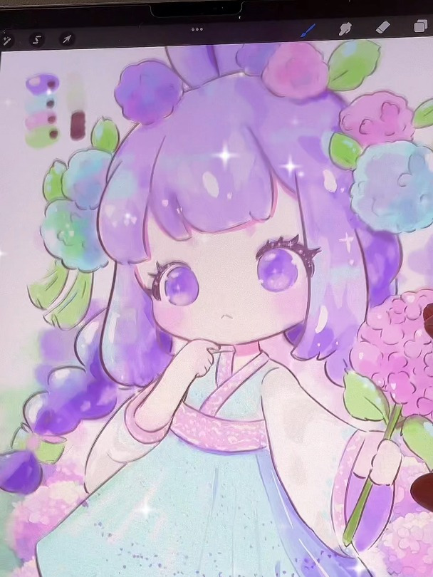 花朵公主简笔画,可爱动漫拟人绣球花公主卡通简笔画,手绘公主画