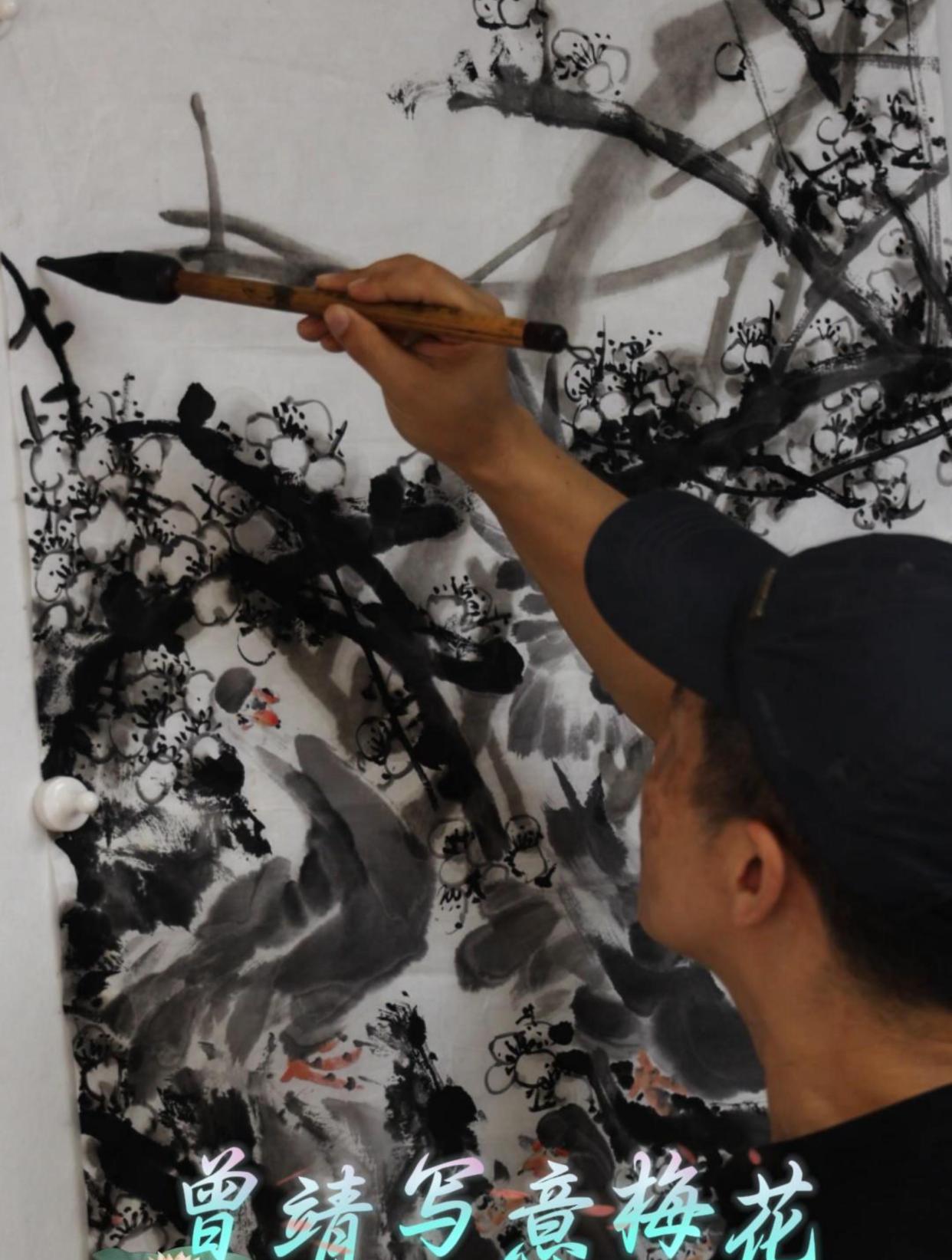 曾靖国画梅花教学,写意花鸟画梅花画法,梅花与和平鸽