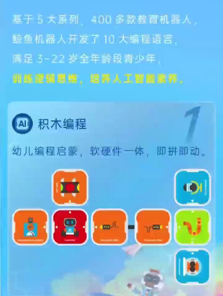 鲸鱼教育机器人:覆盖3-22岁,训练逻辑思维并提升人工智能素养