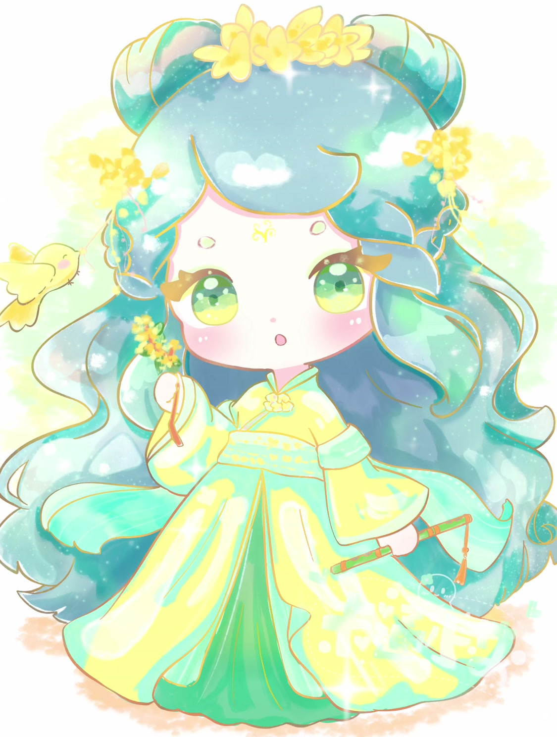 花朵拟人可爱公主简笔画,桂花公主动漫拟人卡通画,简笔画手绘画