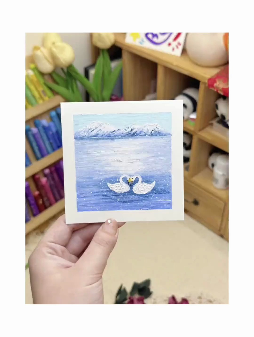 油画棒教程|冬日里的天鹅湖