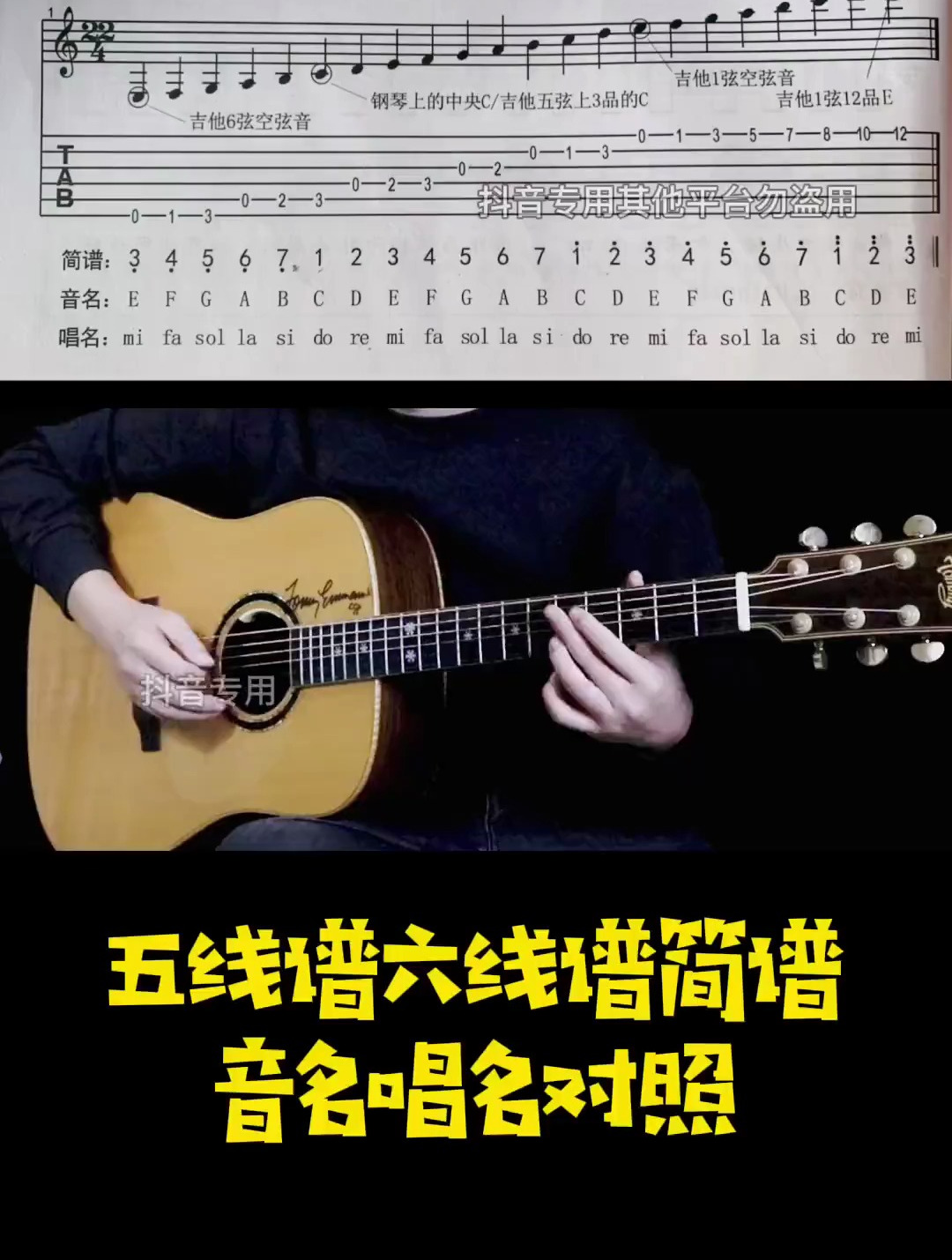 吉他五线谱六线谱简谱音名唱名对照表 吉他 吉他教学