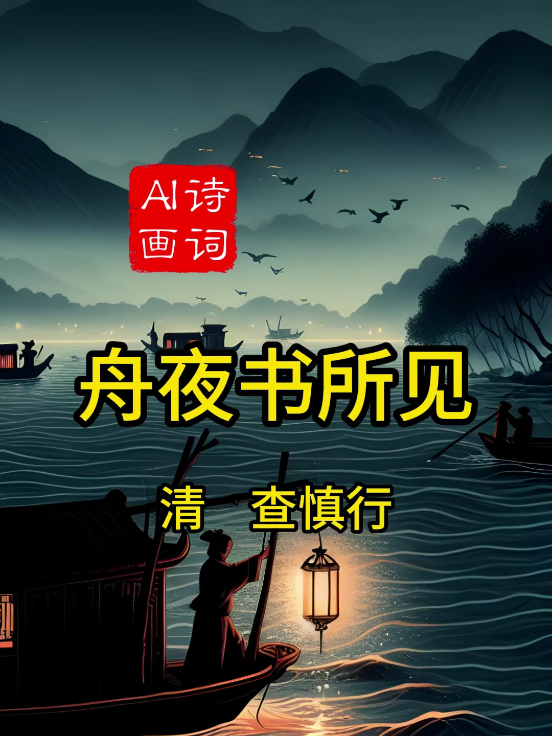 《舟夜书所见》清 查慎行 诗配画二年级下 幼儿启蒙古诗三百首