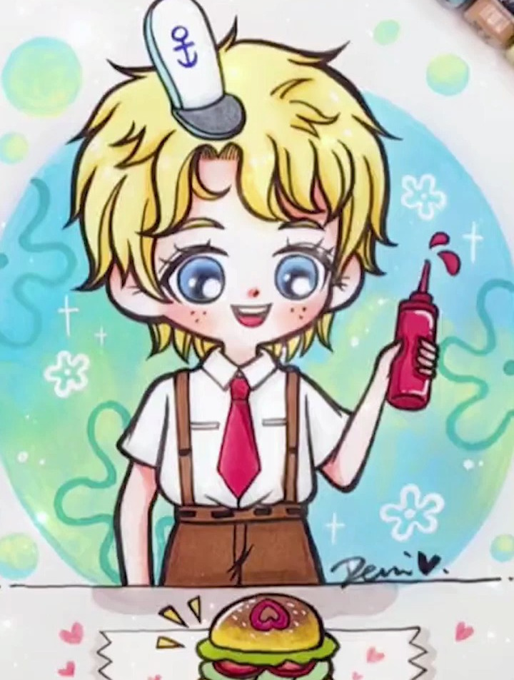 手绘海绵宝宝,“为什么这么久?” “我在增加爱～”