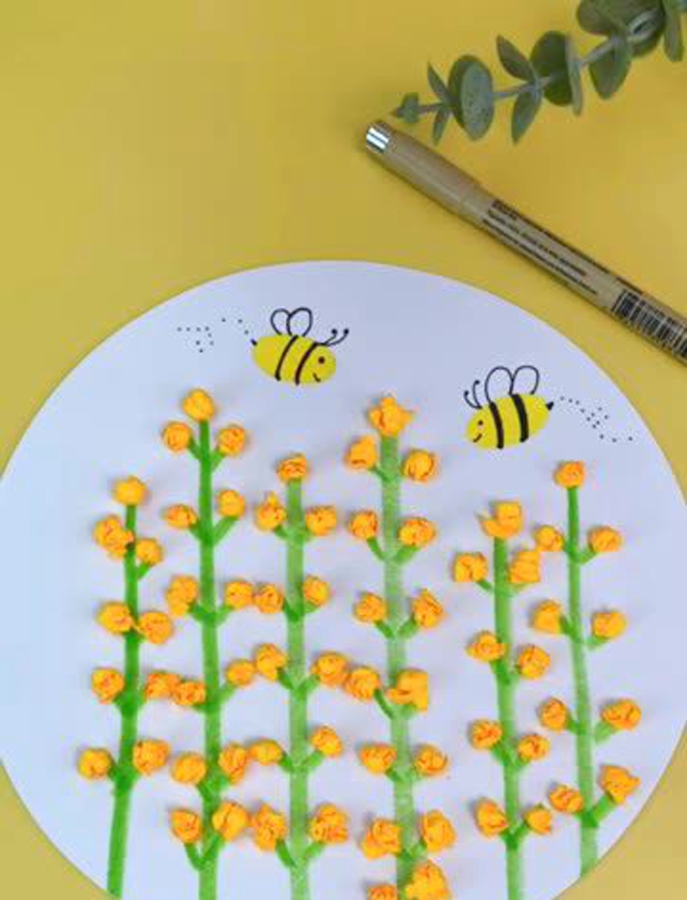 一堆小纸团就能完成一幅好看的春天主题画《油菜花》亲子手工 春天手工 儿童画