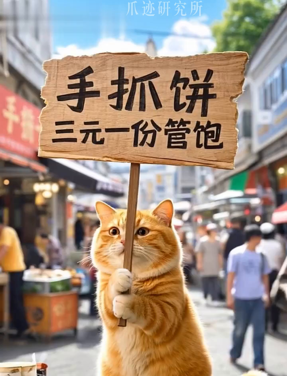 单身橘猫老板街头摆摊,卖起香喷喷手抓饼啦!