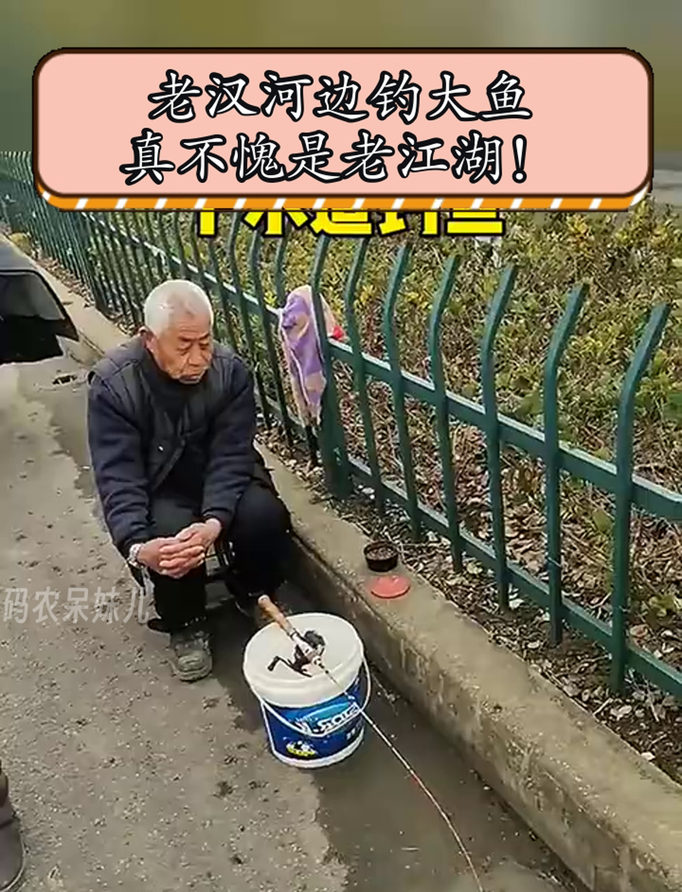老汉河边钓大鱼,真不愧是老江湖!