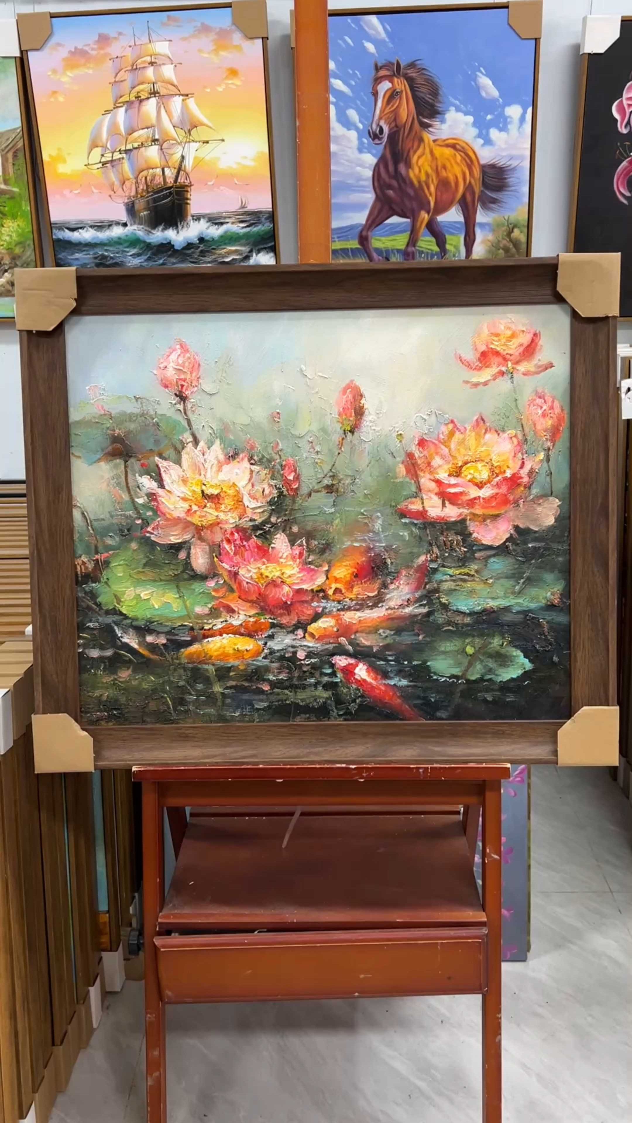 油画手绘荷花鱼艺术绘画手绘
