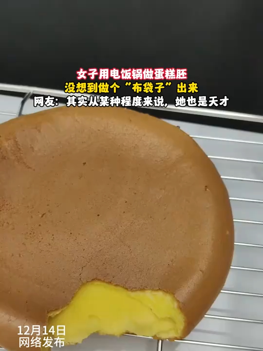 女子用电饭锅做蛋糕胚,没想到做个“布袋子”出来
