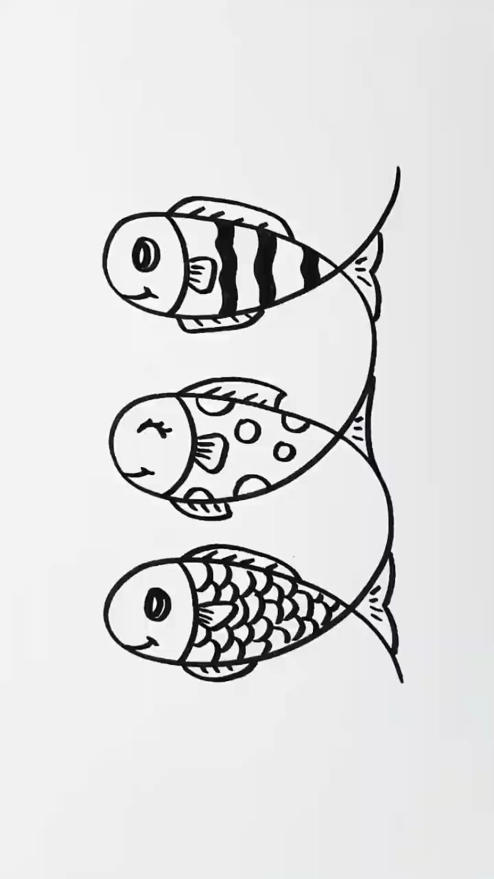 寥寥简笔画:随便画一个弹簧就能画出几条鱼,学废了吗 简笔画