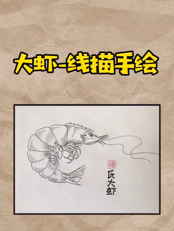 线描 “谭”氏大虾更美味,我为自己袋盐,后期更新上色视频