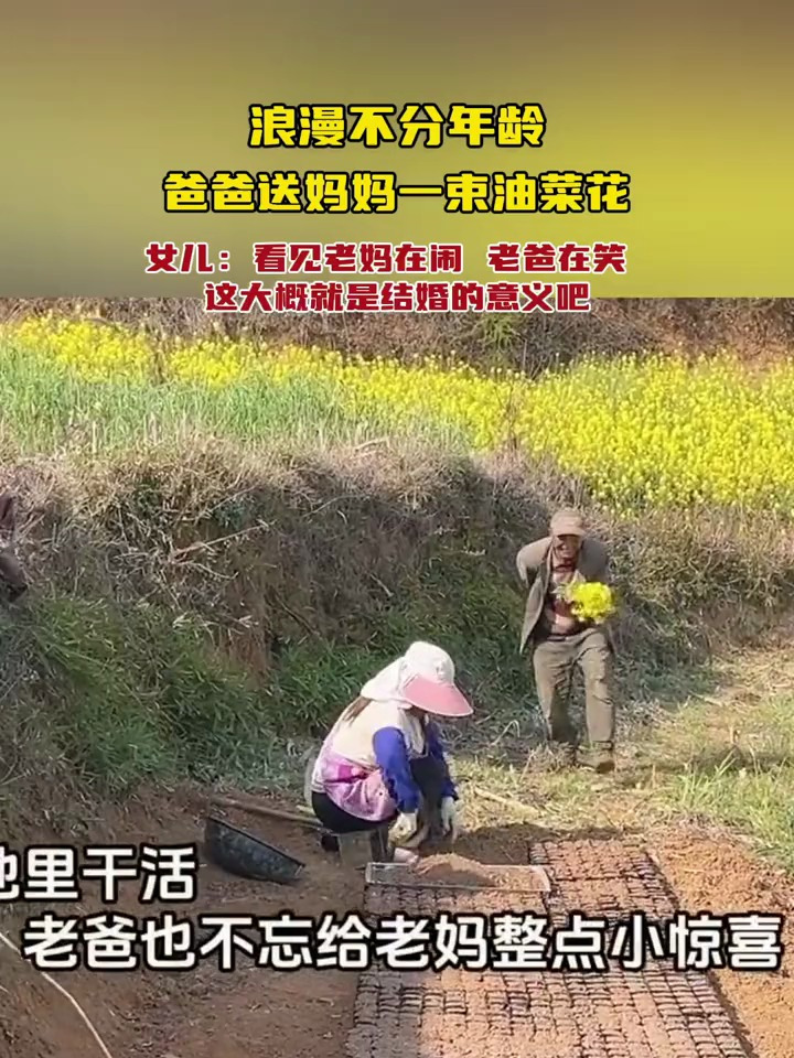爸爸送妈妈一束油菜花,网友:这大概就是执之子手与子偕老的浪漫