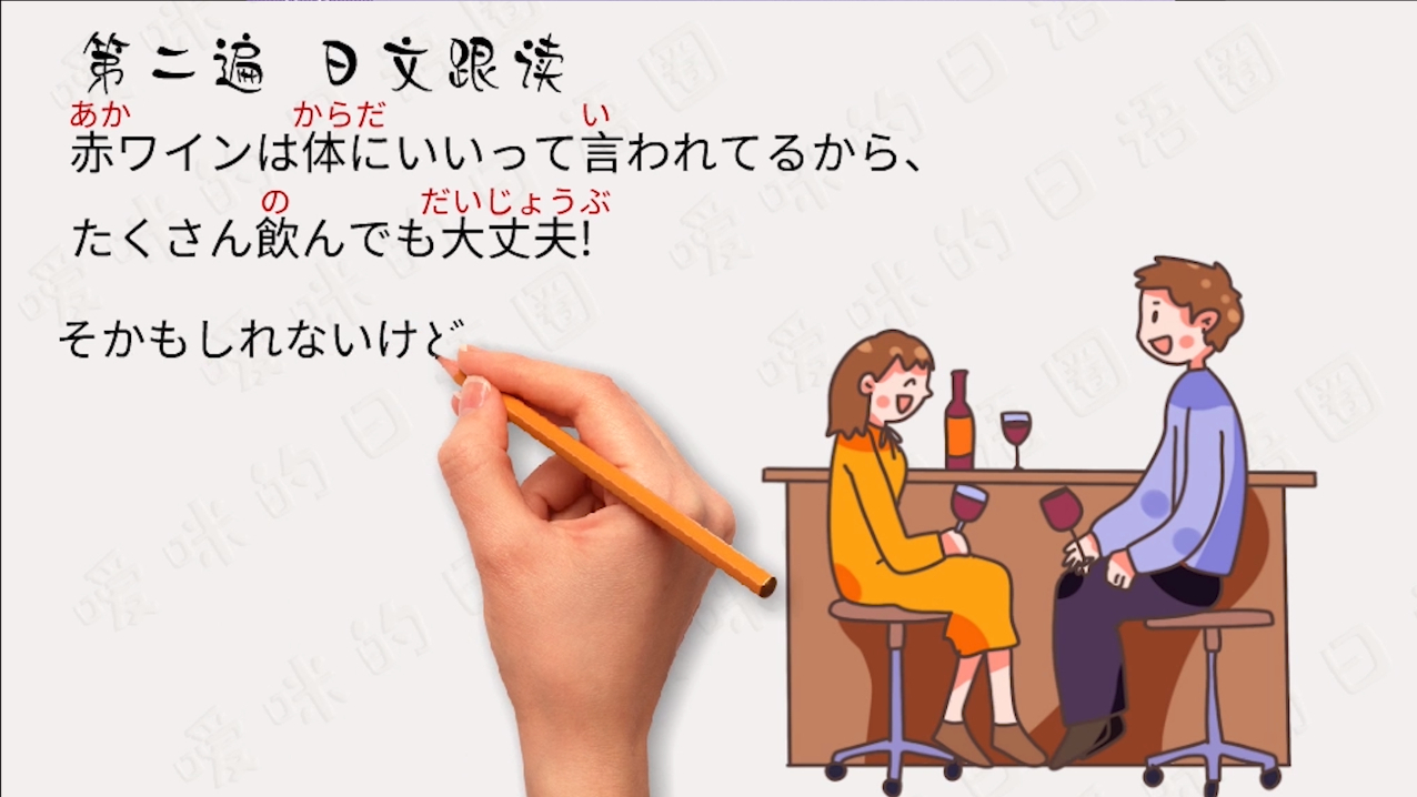 #让创作动力十足# #高考日语#天天练 手绘日语|都说红酒对身体好,多喝点也没关系!