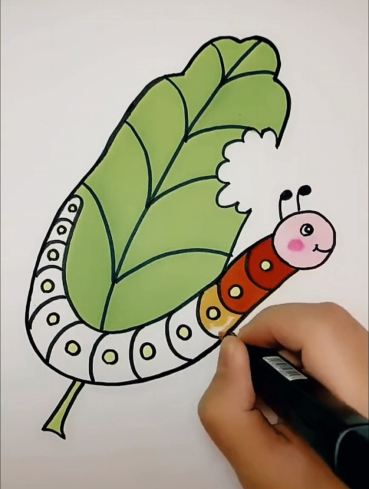 创意手掌画,蚕宝宝吃树叶简笔画教学