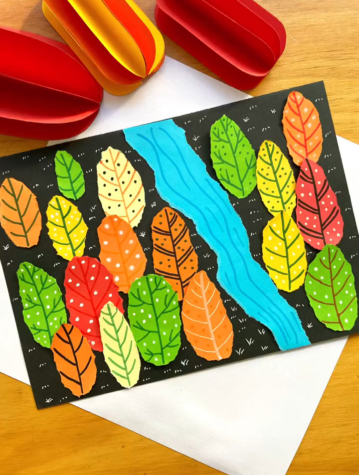 幼儿园撕纸贴画:秋天的树林