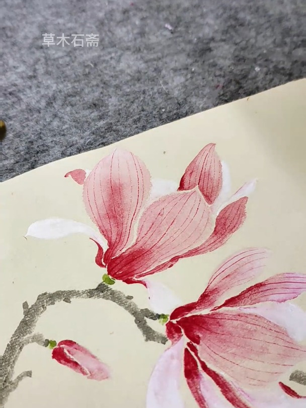翠条多力引风长,点破银花玉雪香。中国画没骨法玉兰花