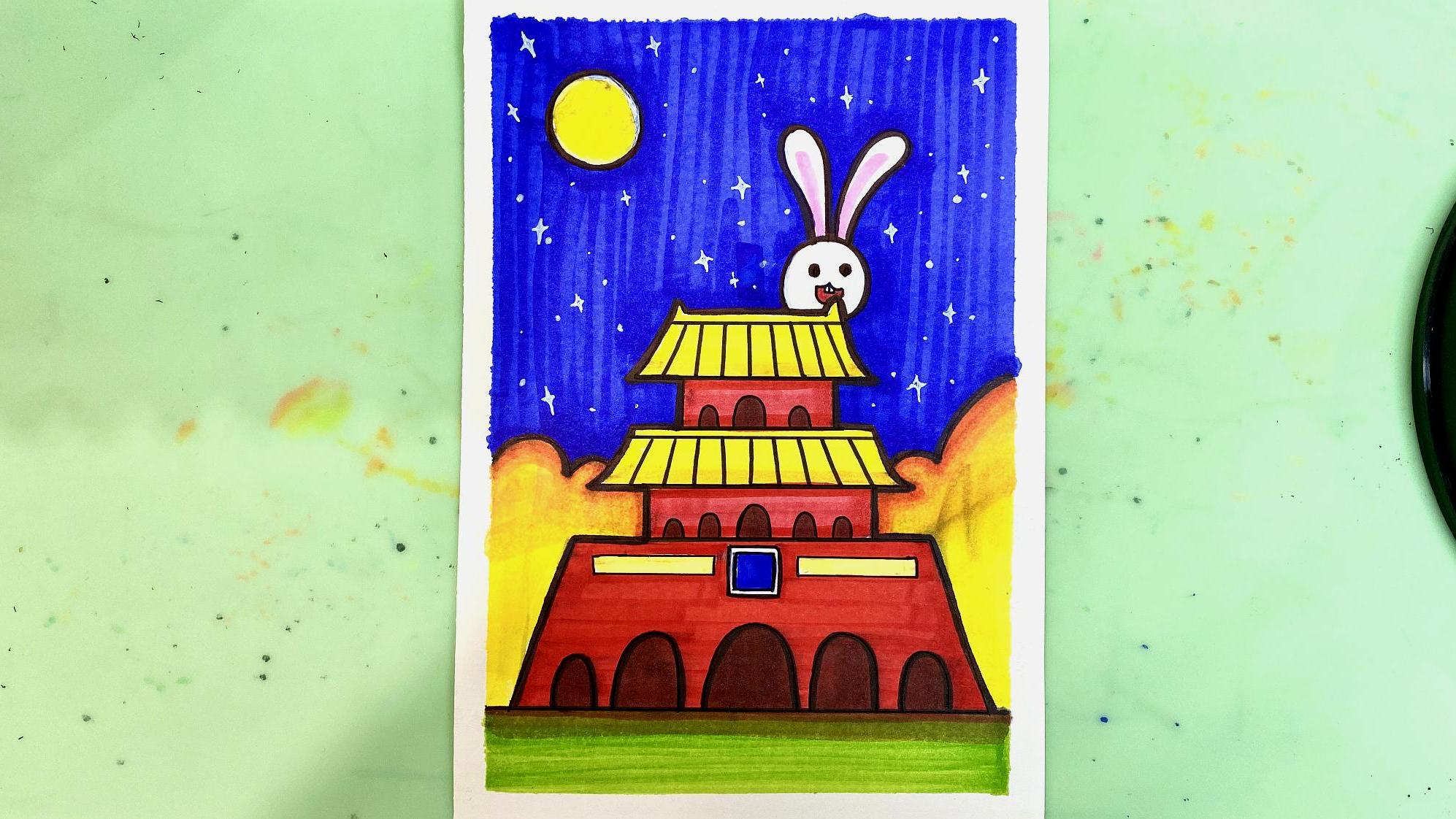 #2020国庆中秋节目单# #国庆节手抄# #简笔画# #天安门# 迎中秋,庆国庆:非常简
