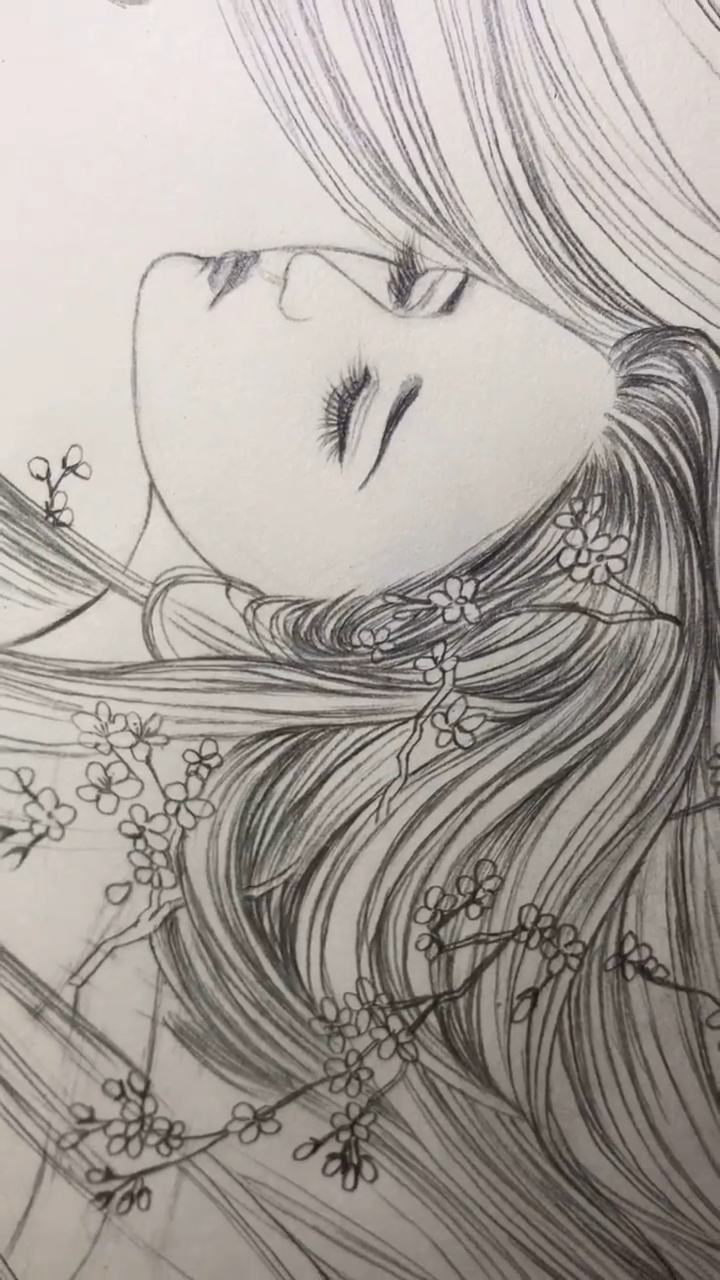 古风插画美人铅笔稿手绘__今日份的摸鱼～手绘过程图～一起来练习呀～