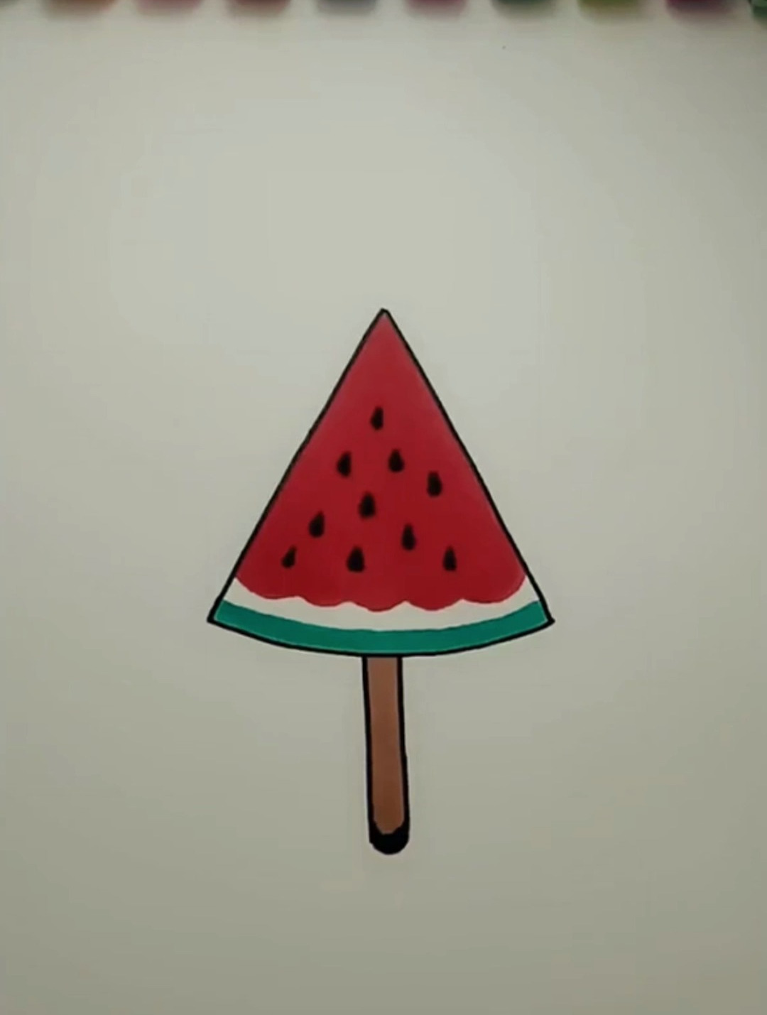 西瓜雪糕简笔画,看看美味吗