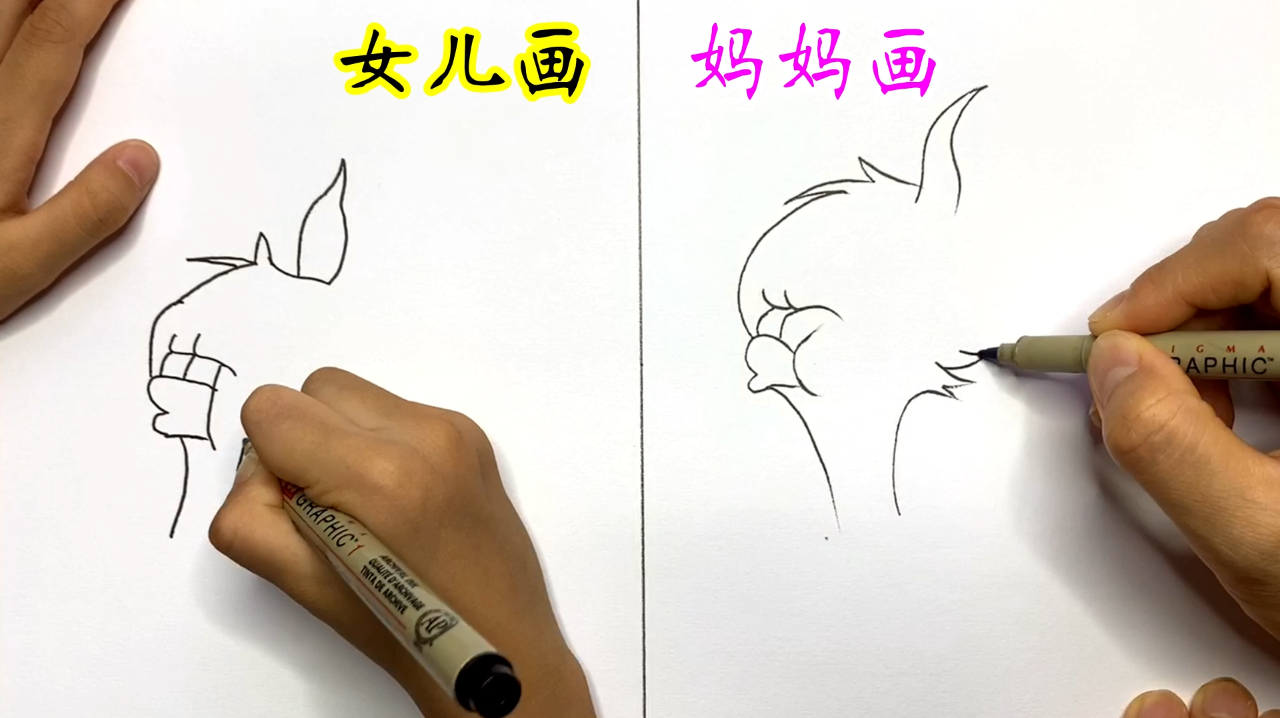 女儿和妈妈一起画汤姆猫,结果不忍直视!哈哈