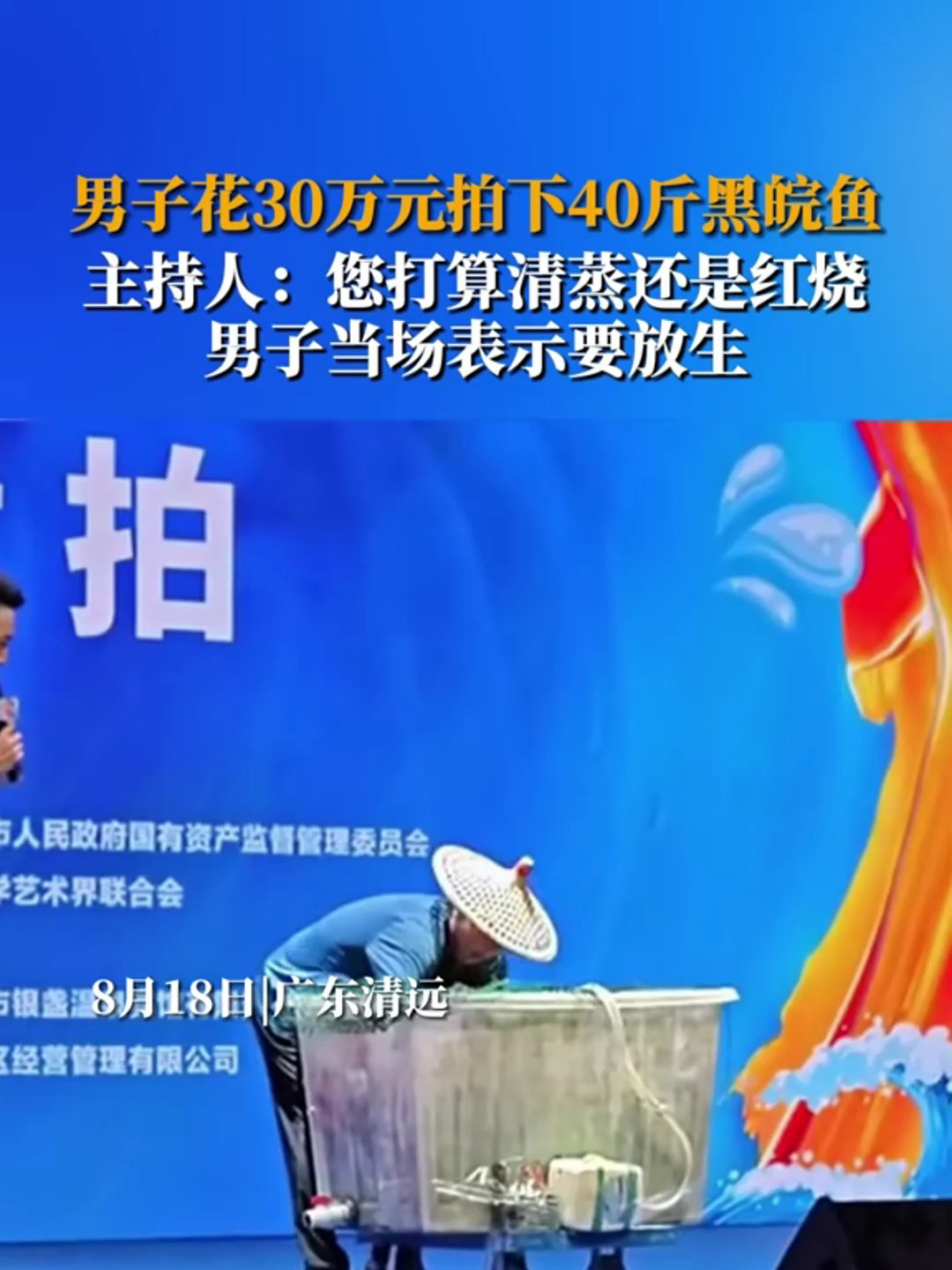 男子花30万元拍下40斤黑皖鱼,男子:我要放生