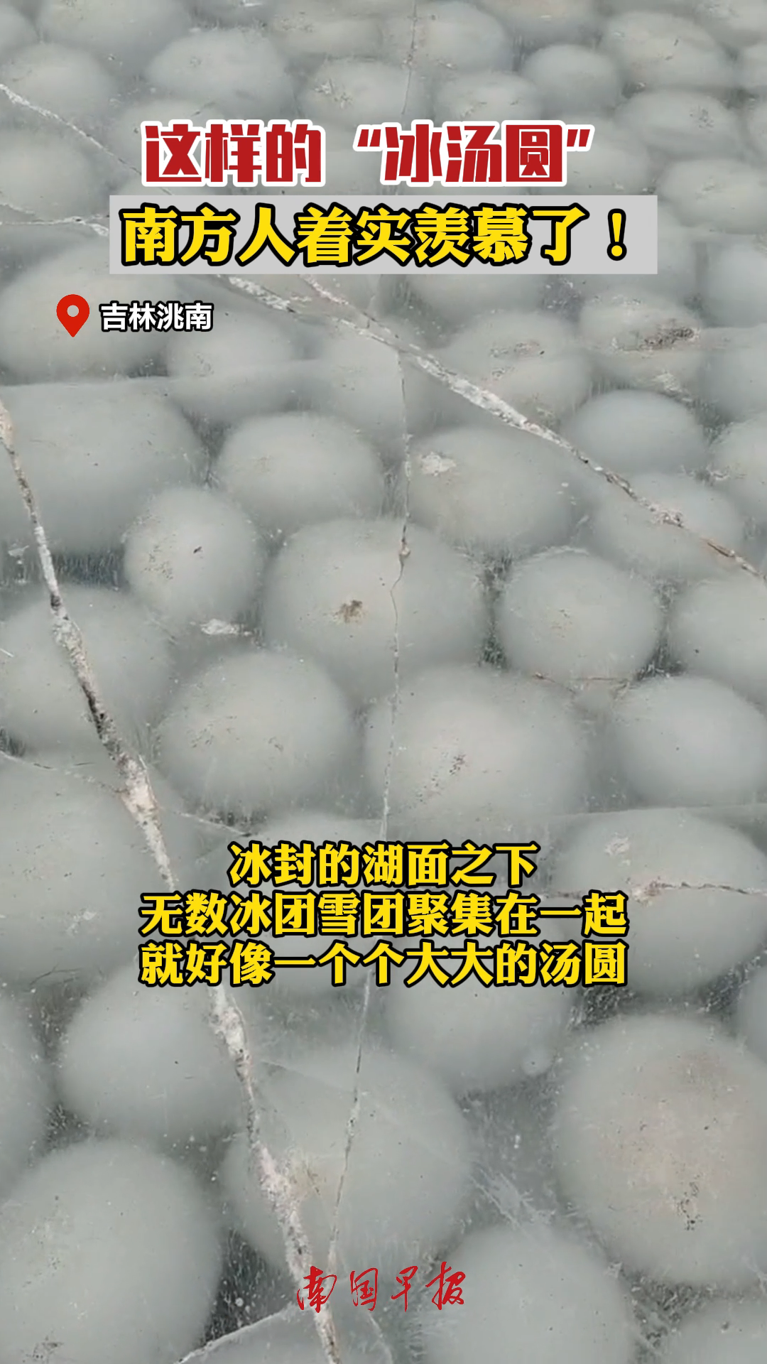 近日,吉林省洮南市四海湖国家湿地公园出现罕见自然现象,冰封的湖面之下,无数冰团雪团聚集在一