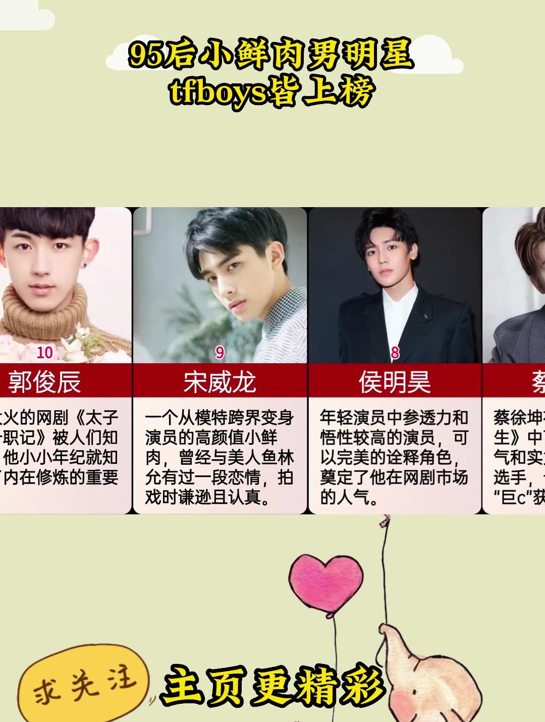 95后小鲜肉男明星,tfboys皆上榜