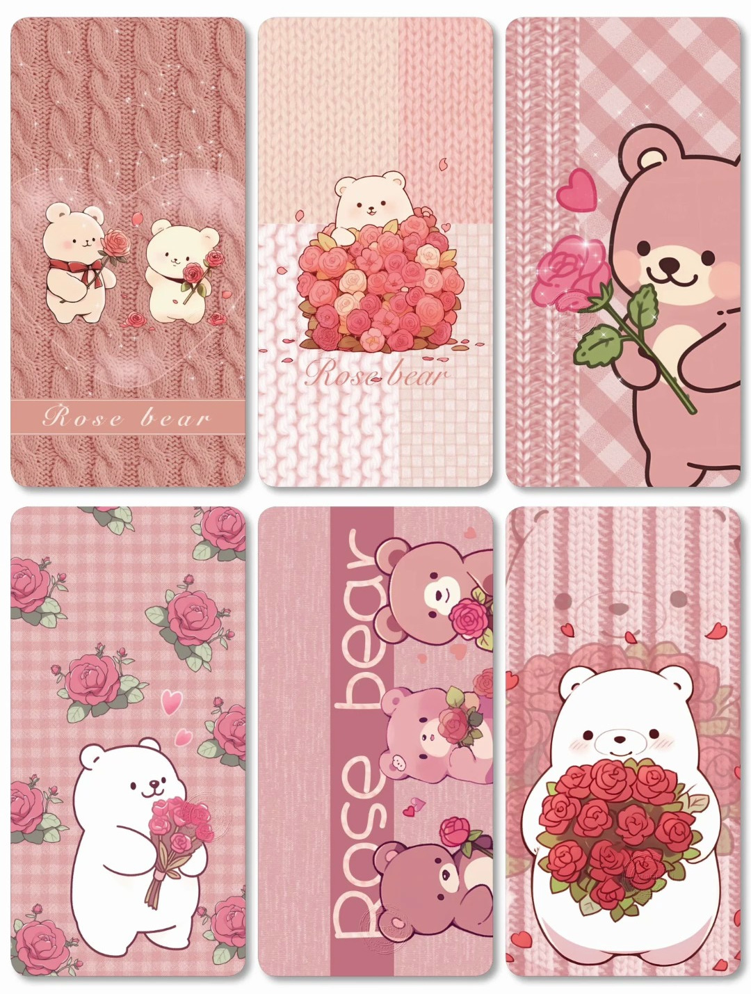 温柔豆沙色小熊玫瑰壁纸