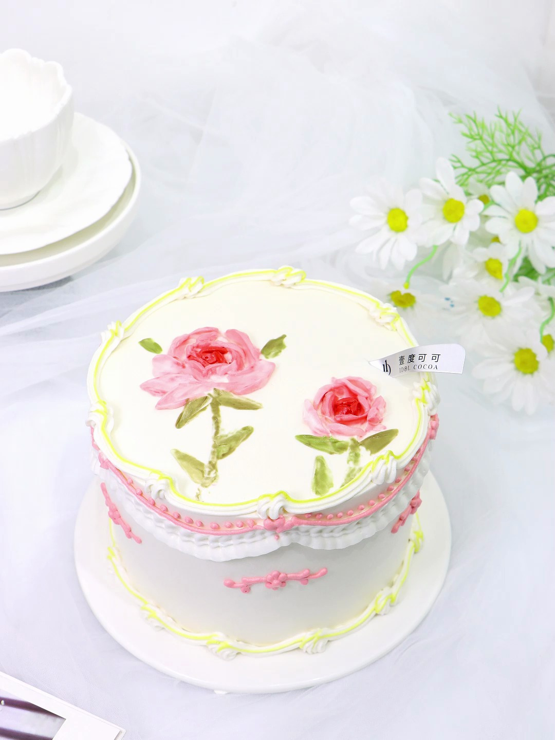 中式风来啦!平面刮刀花玫瑰蛋糕