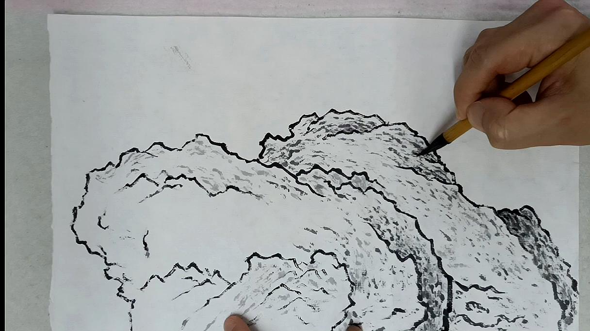 [图]范宽的溪山行旅图局部临摹，石头的肌理是一笔一笔画出来的