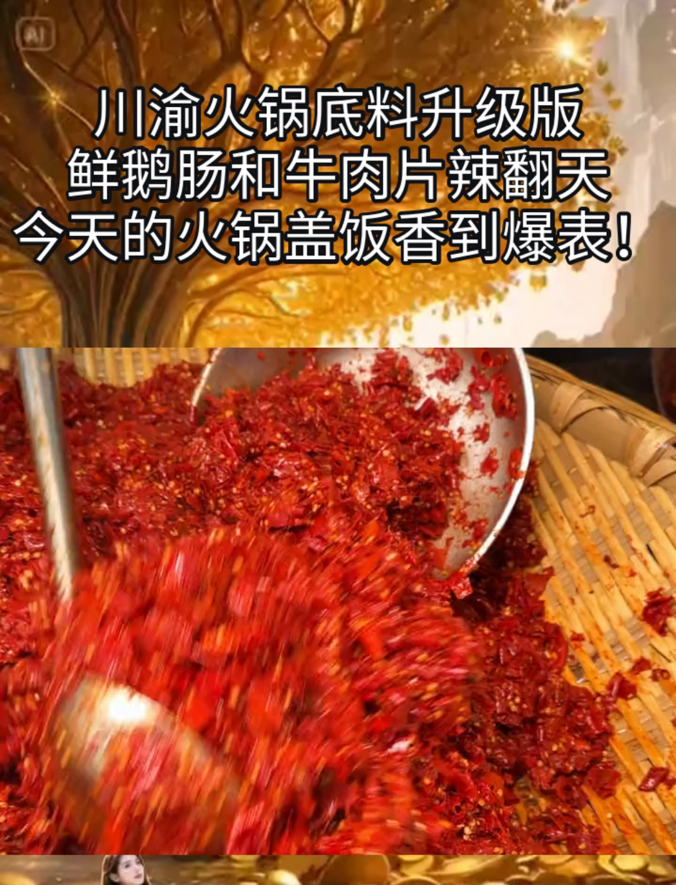 川渝火锅底料升级版,鲜鹅肠和牛肉片辣翻天,今天的火锅盖饭香到爆表!