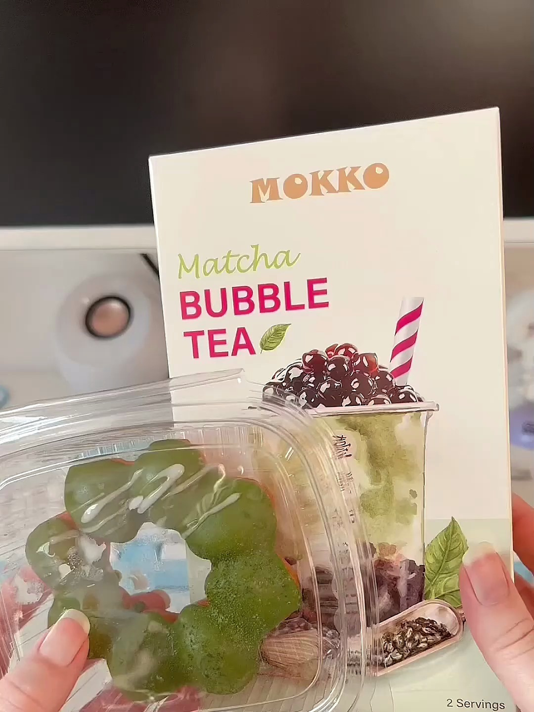 ASMR:抹茶啵啵奶茶再配上抹茶蛋糕