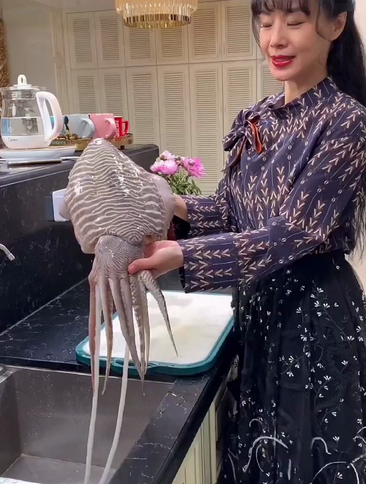 一条5斤半的墨鱼,做了青椒蒸,丸子汤,炒饭!神仙吃法