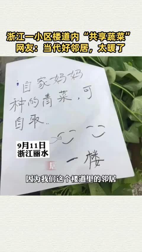 浙江一小区楼道内“共享蔬菜” 网友:当代好邻居,太暖了