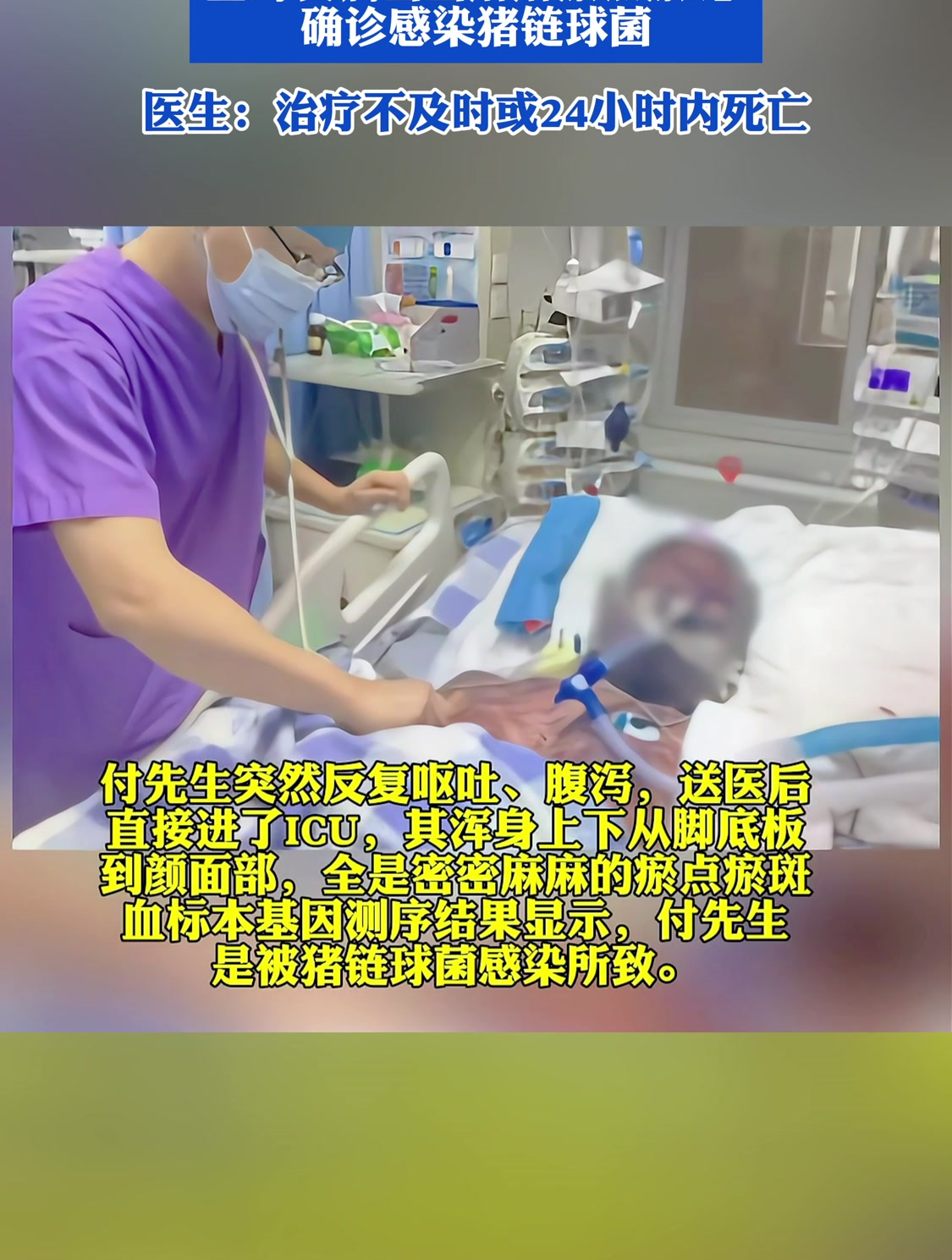 男子带伤切猪肉后呕吐晕倒,全身长满密密麻麻瘀点瘀斑